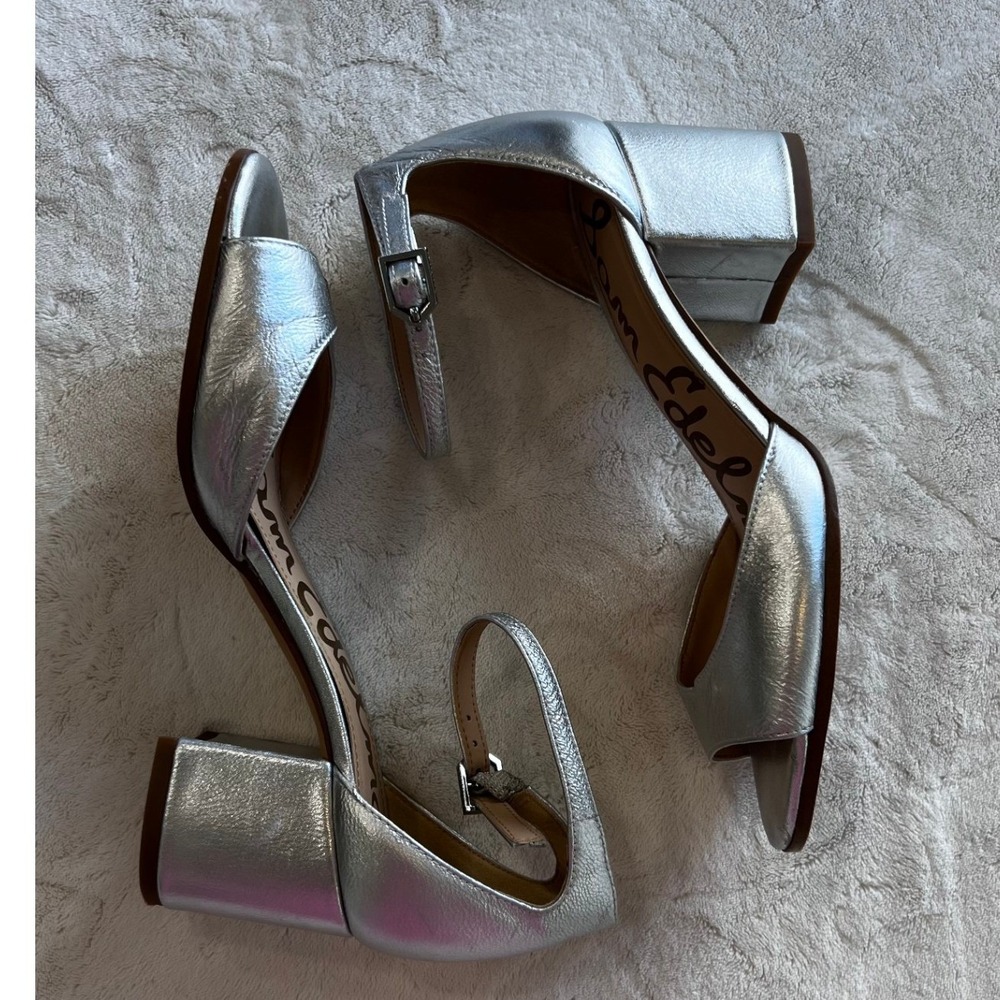 Sam Edelman Susie Silver Metallic Block Heel Sandals Ankle Strap Womens Size 6 - Picture 4 of 9